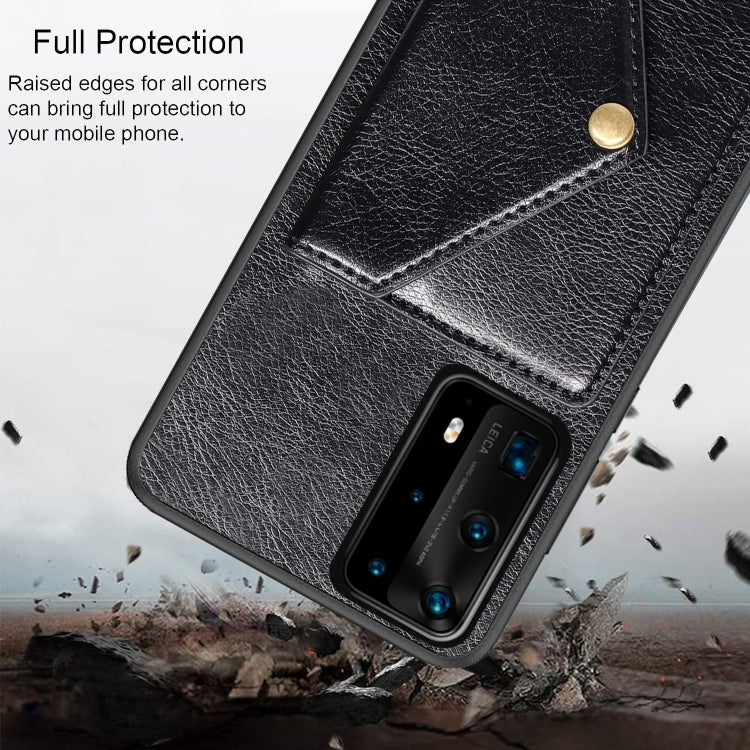 For Huawei P40 Pro+ Litchi Texture Silicone + PC + PU Leather Back Cover Shockproof Case with Card Slot