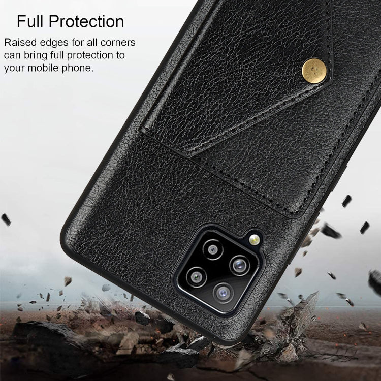 For Samsung Galaxy A12 Litchi Texture Silicone + PC + PU Leather Back Cover Shockproof Case with Card Slot