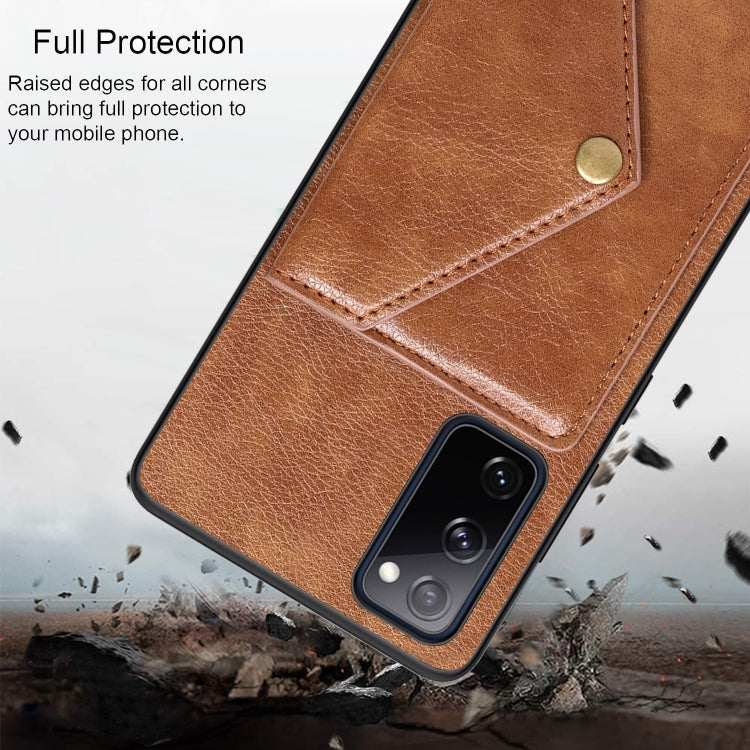 For Samsung Galaxy S20 FE Litchi Texture Silicone + PC + PU Leather Back Cover Shockproof Case with Card Slot