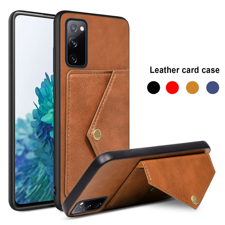 For Samsung Galaxy S20 FE Litchi Texture Silicone + PC + PU Leather Back Cover Shockproof Case with Card Slot
