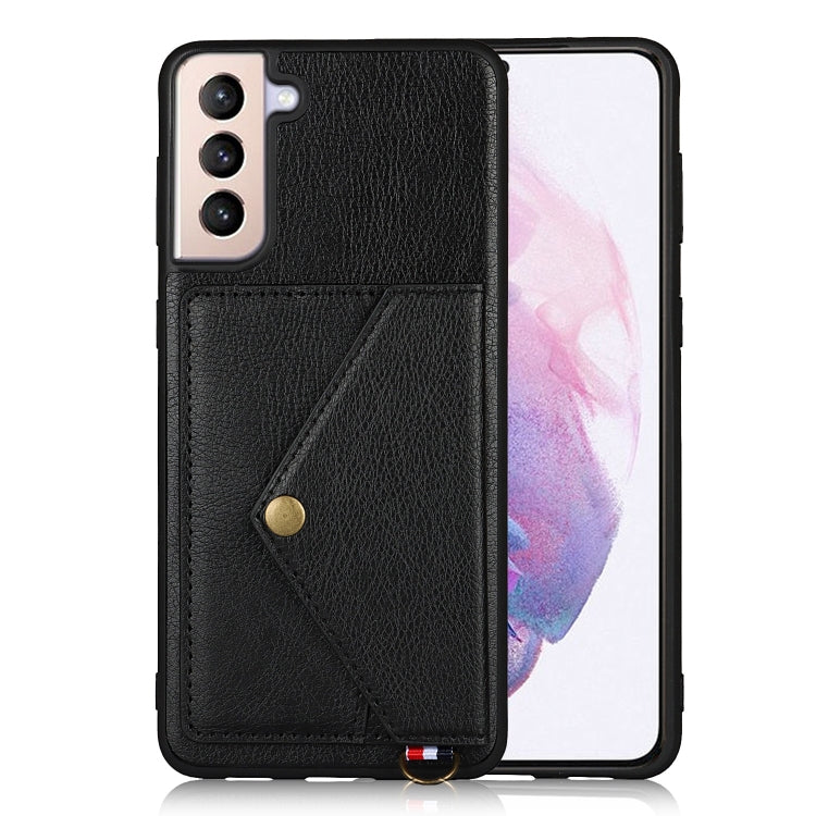 For Samsung Galaxy S21 5G Litchi Texture Silicone + PC + PU Leather Back Cover Shockproof Case with Card Slot