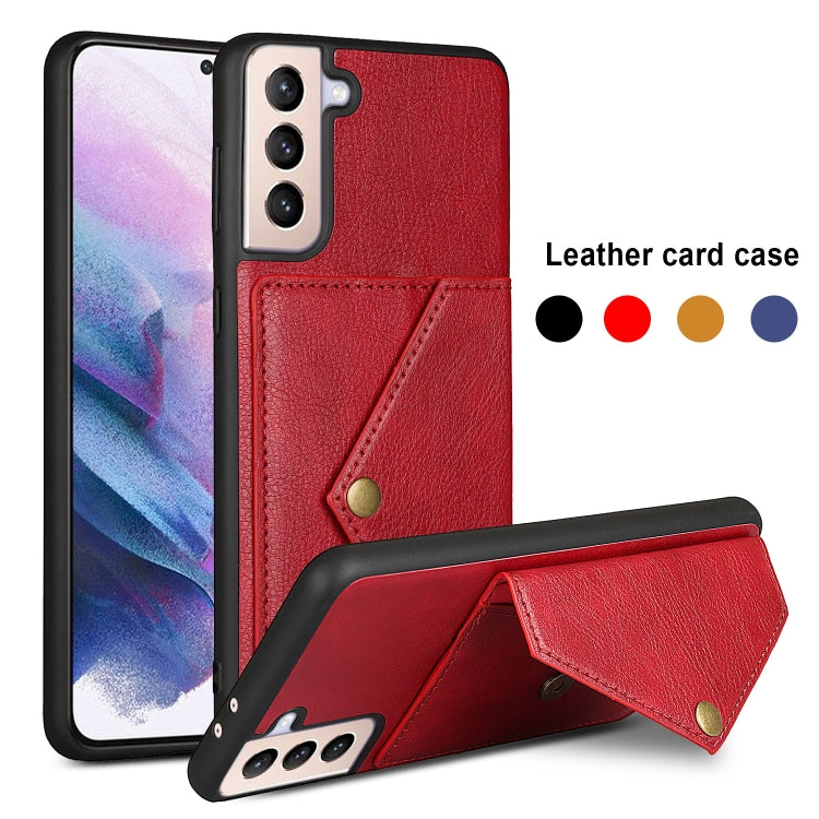 For Samsung Galaxy S21 5G Litchi Texture Silicone + PC + PU Leather Back Cover Shockproof Case with Card Slot