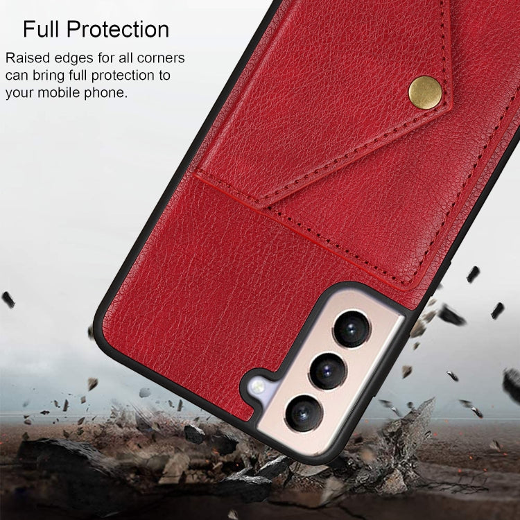 For Samsung Galaxy S21 5G Litchi Texture Silicone + PC + PU Leather Back Cover Shockproof Case with Card Slot
