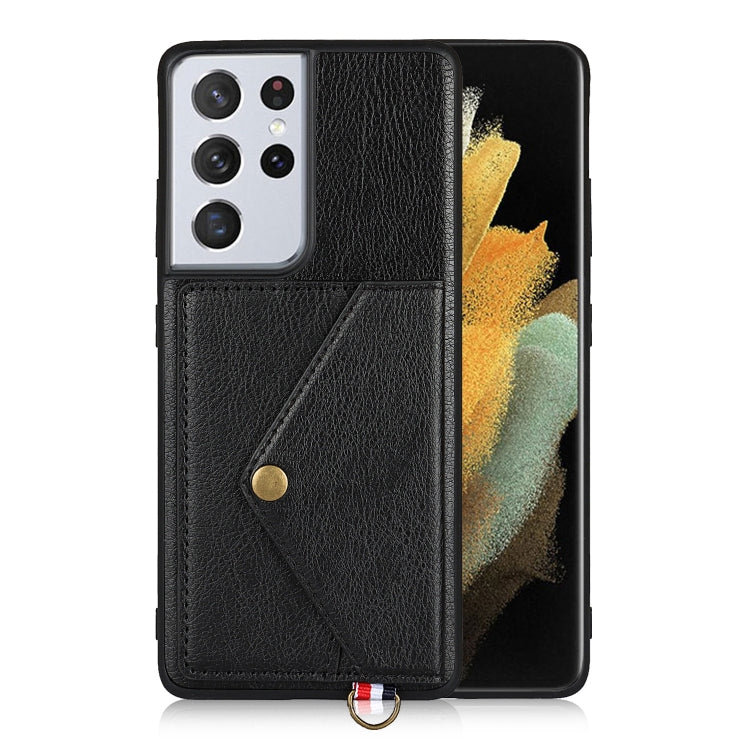 For Samsung Galaxy S21 Ultra 5G Litchi Texture Silicone + PC + PU Leather Back Cover Shockproof Case with Card Slot
