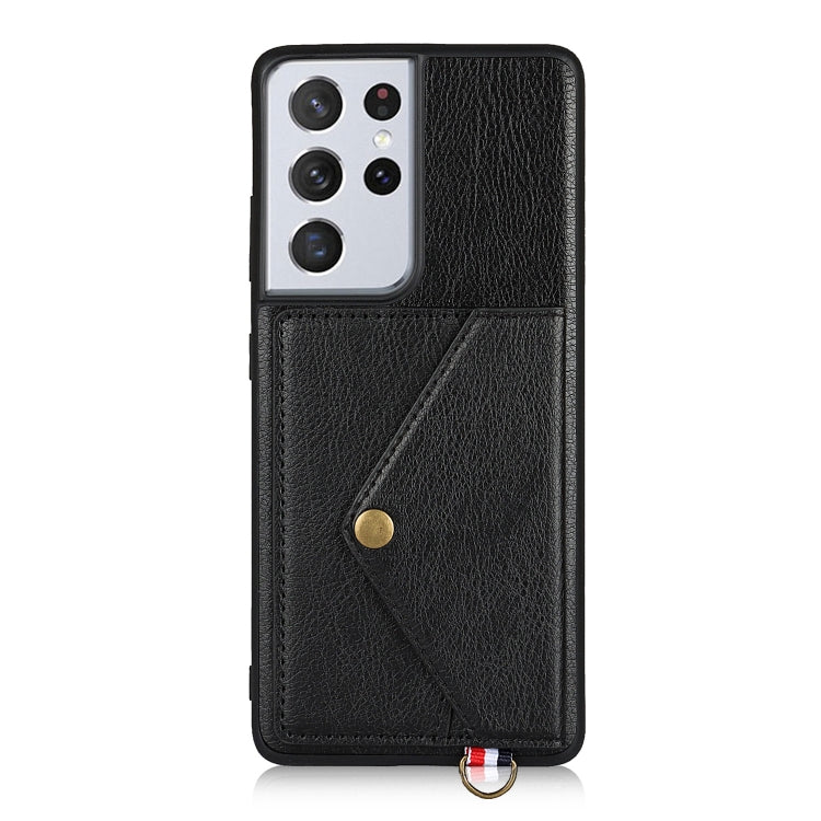 For Samsung Galaxy S21 Ultra 5G Litchi Texture Silicone + PC + PU Leather Back Cover Shockproof Case with Card Slot