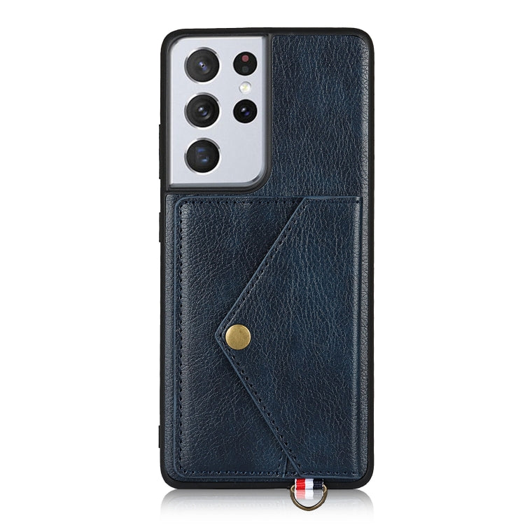 For Samsung Galaxy S21 Ultra 5G Litchi Texture Silicone + PC + PU Leather Back Cover Shockproof Case with Card Slot
