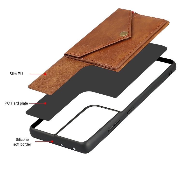 For Samsung Galaxy S21 Ultra 5G Litchi Texture Silicone + PC + PU Leather Back Cover Shockproof Case with Card Slot