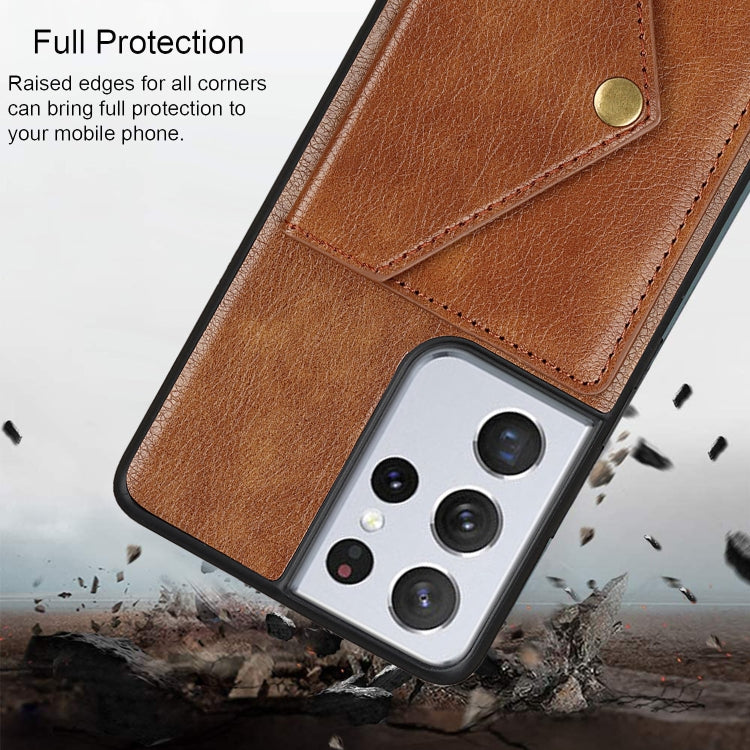 For Samsung Galaxy S21 Ultra 5G Litchi Texture Silicone + PC + PU Leather Back Cover Shockproof Case with Card Slot