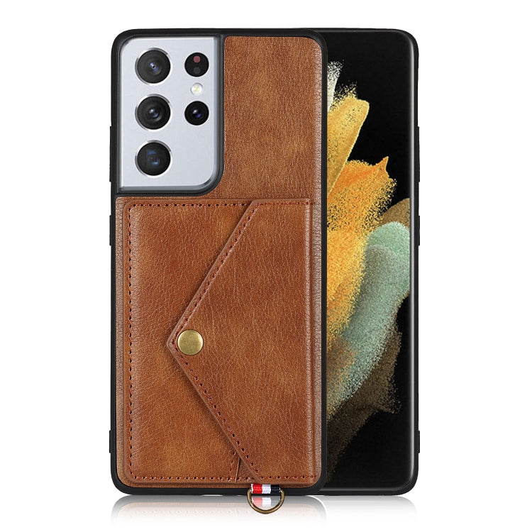 For Samsung Galaxy S21 Ultra 5G Litchi Texture Silicone + PC + PU Leather Back Cover Shockproof Case with Card Slot
