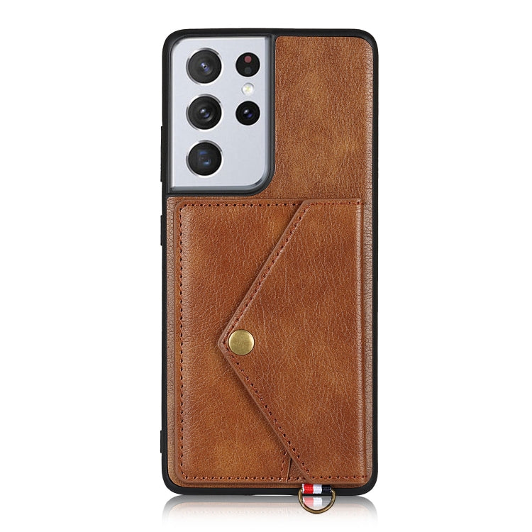 For Samsung Galaxy S21 Ultra 5G Litchi Texture Silicone + PC + PU Leather Back Cover Shockproof Case with Card Slot