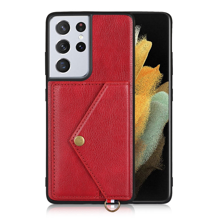 For Samsung Galaxy S21 Ultra 5G Litchi Texture Silicone + PC + PU Leather Back Cover Shockproof Case with Card Slot