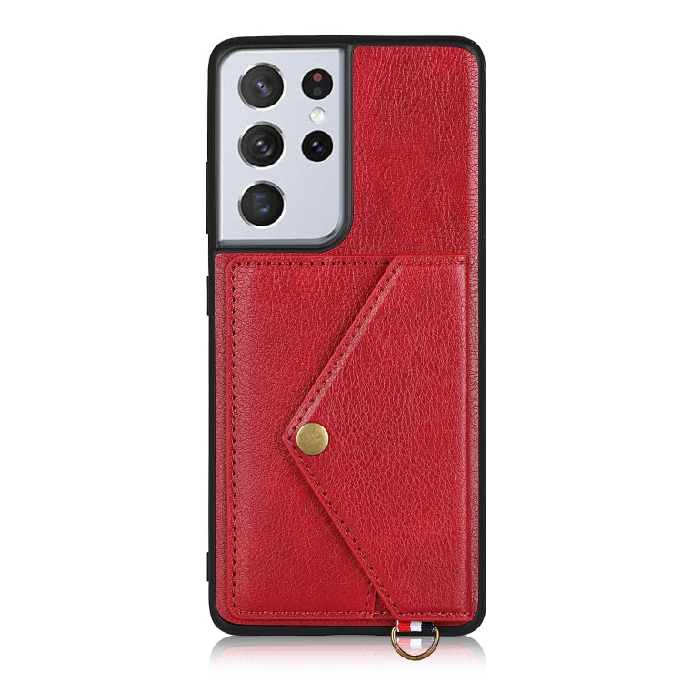 For Samsung Galaxy S21 Ultra 5G Litchi Texture Silicone + PC + PU Leather Back Cover Shockproof Case with Card Slot