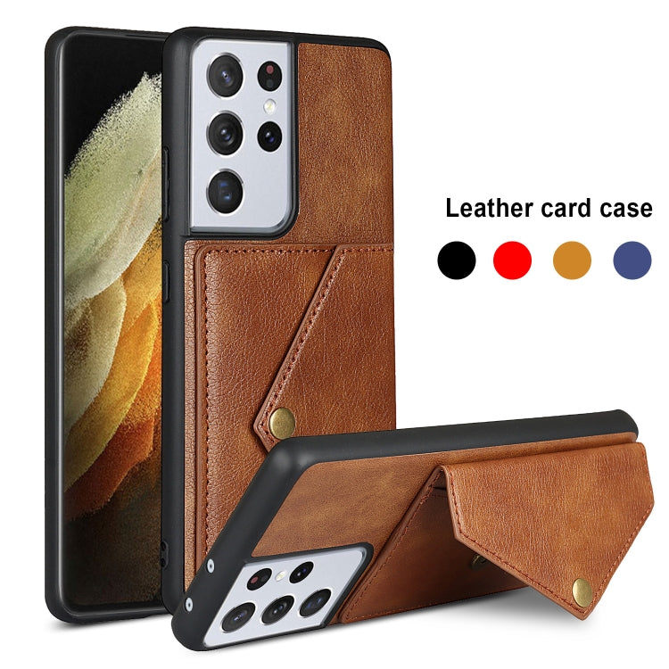 For Samsung Galaxy S21 Ultra 5G Litchi Texture Silicone + PC + PU Leather Back Cover Shockproof Case with Card Slot