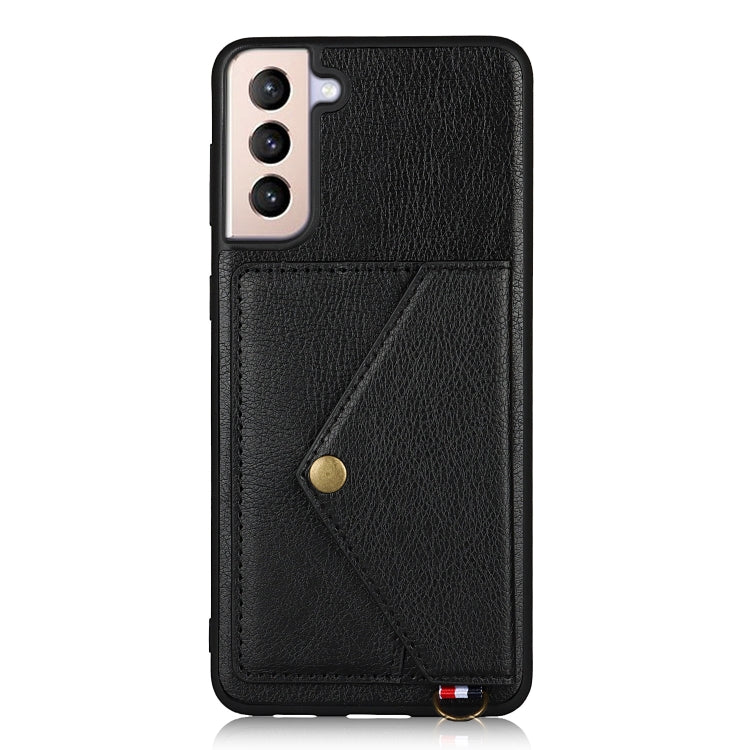 For Samsung Galaxy S21+ 5G Litchi Texture Silicone + PC + PU Leather Back Cover Shockproof Case with Card Slot