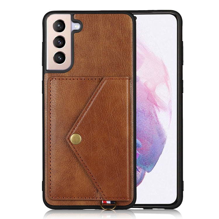 For Samsung Galaxy S21+ 5G Litchi Texture Silicone + PC + PU Leather Back Cover Shockproof Case with Card Slot