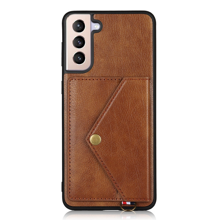 For Samsung Galaxy S21+ 5G Litchi Texture Silicone + PC + PU Leather Back Cover Shockproof Case with Card Slot