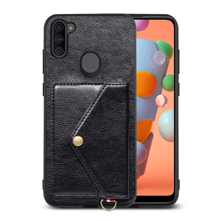 For Samsung Galaxy A11 / M11 Litchi Texture Silicone + PC + PU Leather Back Cover Shockproof Case with Card Slot