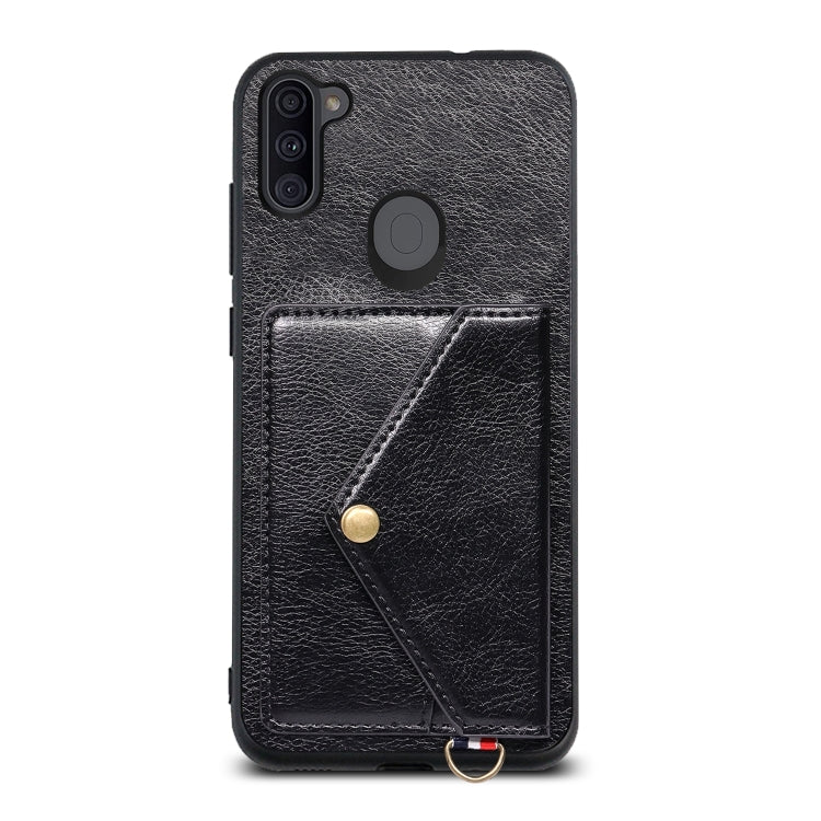 For Samsung Galaxy A11 / M11 Litchi Texture Silicone + PC + PU Leather Back Cover Shockproof Case with Card Slot