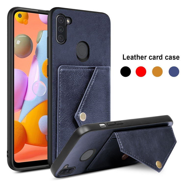 For Samsung Galaxy A11 / M11 Litchi Texture Silicone + PC + PU Leather Back Cover Shockproof Case with Card Slot