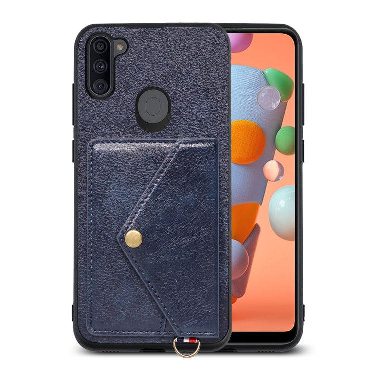 For Samsung Galaxy A11 / M11 Litchi Texture Silicone + PC + PU Leather Back Cover Shockproof Case with Card Slot