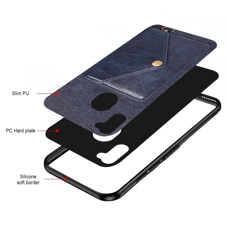 For Samsung Galaxy A11 / M11 Litchi Texture Silicone + PC + PU Leather Back Cover Shockproof Case with Card Slot