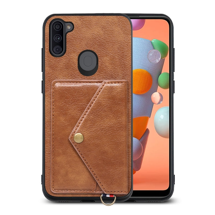 For Samsung Galaxy A11 / M11 Litchi Texture Silicone + PC + PU Leather Back Cover Shockproof Case with Card Slot