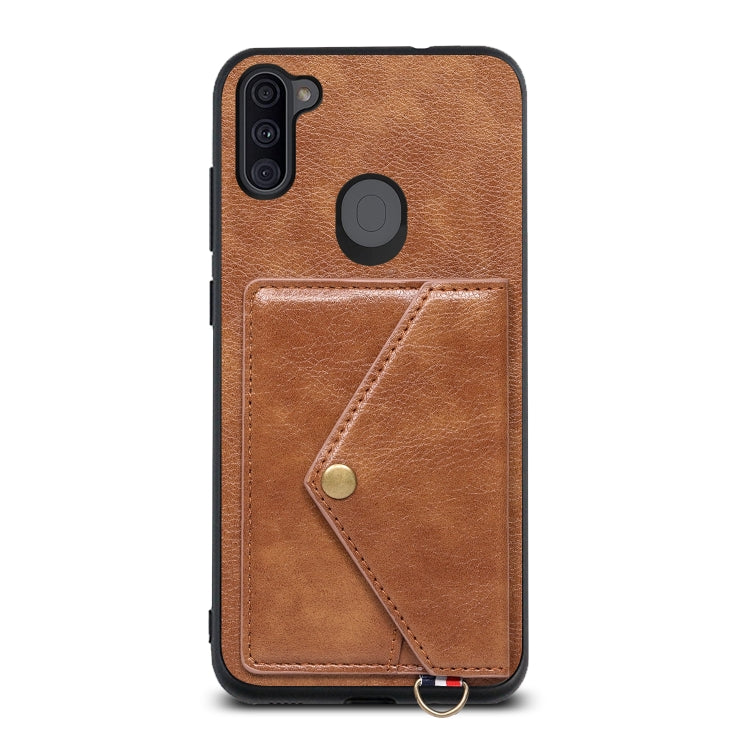 For Samsung Galaxy A11 / M11 Litchi Texture Silicone + PC + PU Leather Back Cover Shockproof Case with Card Slot
