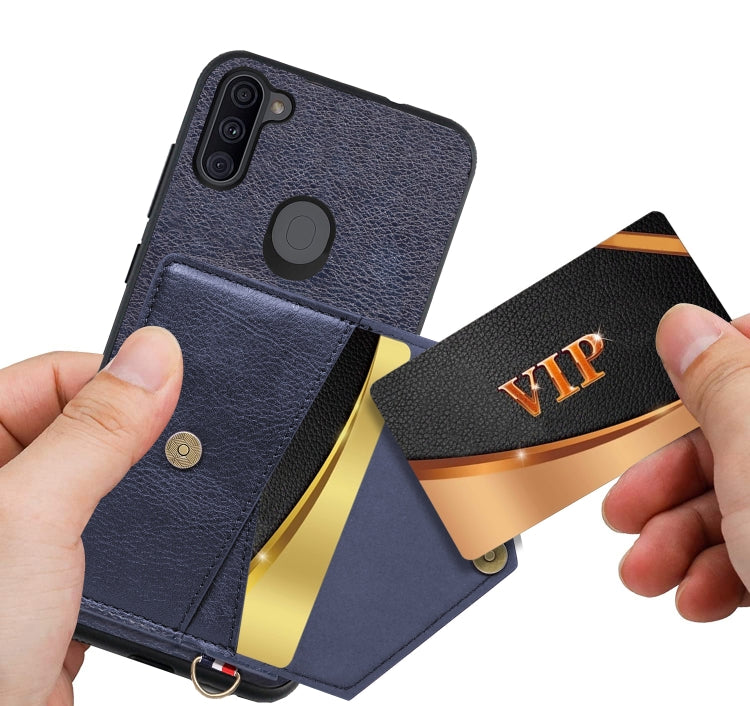 For Samsung Galaxy A11 / M11 Litchi Texture Silicone + PC + PU Leather Back Cover Shockproof Case with Card Slot