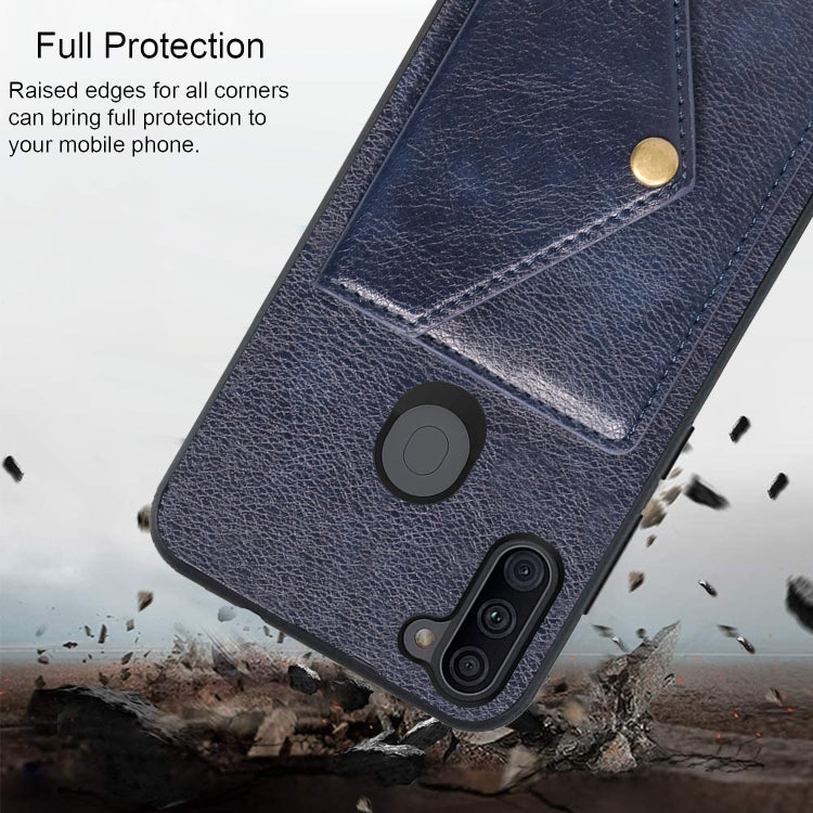For Samsung Galaxy A11 / M11 Litchi Texture Silicone + PC + PU Leather Back Cover Shockproof Case with Card Slot