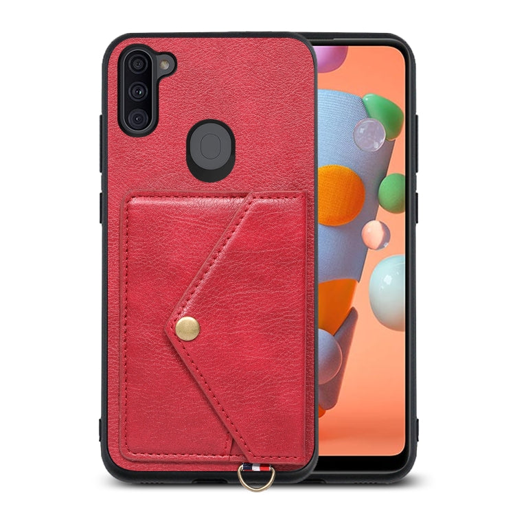 For Samsung Galaxy A11 / M11 Litchi Texture Silicone + PC + PU Leather Back Cover Shockproof Case with Card Slot