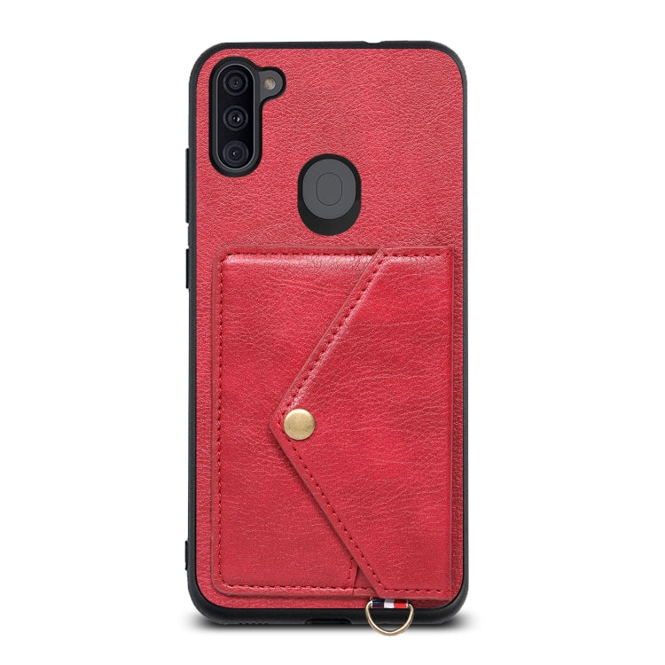 For Samsung Galaxy A11 / M11 Litchi Texture Silicone + PC + PU Leather Back Cover Shockproof Case with Card Slot