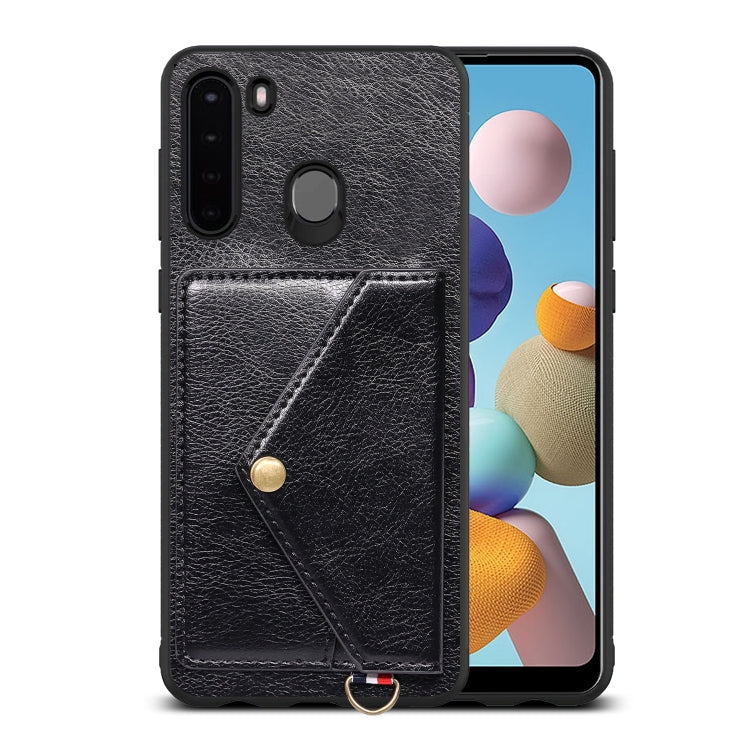 For Samsung Galaxy A21 EU Version Litchi Texture Silicone + PC + PU Leather Back Cover Shockproof Case with Card Slot