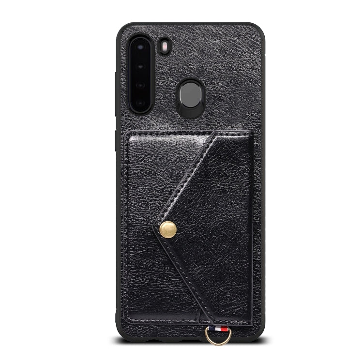 For Samsung Galaxy A21 EU Version Litchi Texture Silicone + PC + PU Leather Back Cover Shockproof Case with Card Slot