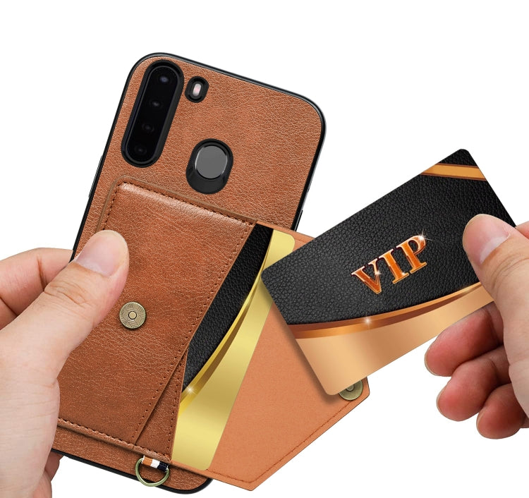 For Samsung Galaxy A21 EU Version Litchi Texture Silicone + PC + PU Leather Back Cover Shockproof Case with Card Slot