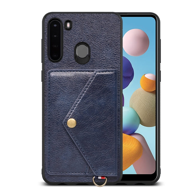 For Samsung Galaxy A21 EU Version Litchi Texture Silicone + PC + PU Leather Back Cover Shockproof Case with Card Slot