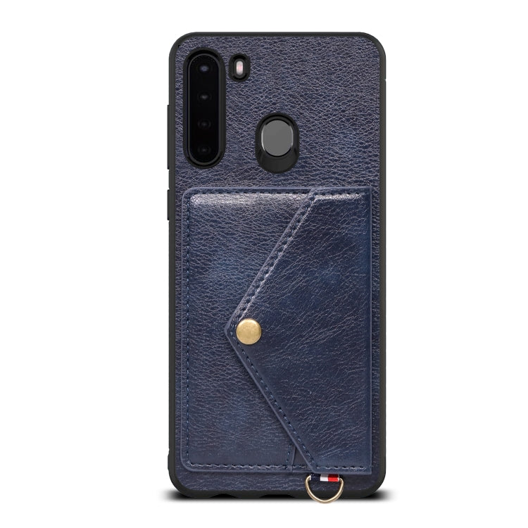 For Samsung Galaxy A21 EU Version Litchi Texture Silicone + PC + PU Leather Back Cover Shockproof Case with Card Slot