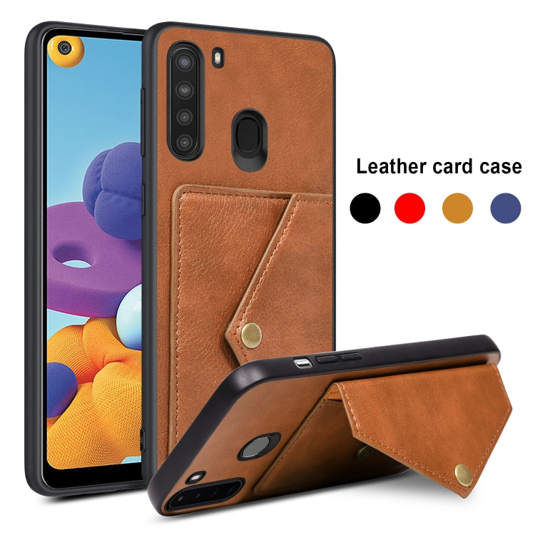 For Samsung Galaxy A21 EU Version Litchi Texture Silicone + PC + PU Leather Back Cover Shockproof Case with Card Slot