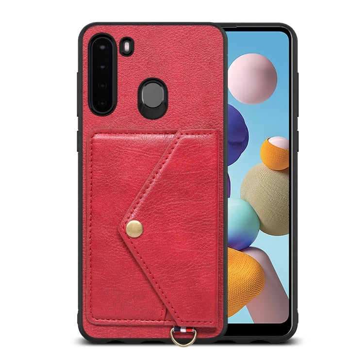 For Samsung Galaxy A21 EU Version Litchi Texture Silicone + PC + PU Leather Back Cover Shockproof Case with Card Slot