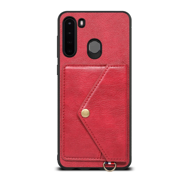 For Samsung Galaxy A21 EU Version Litchi Texture Silicone + PC + PU Leather Back Cover Shockproof Case with Card Slot