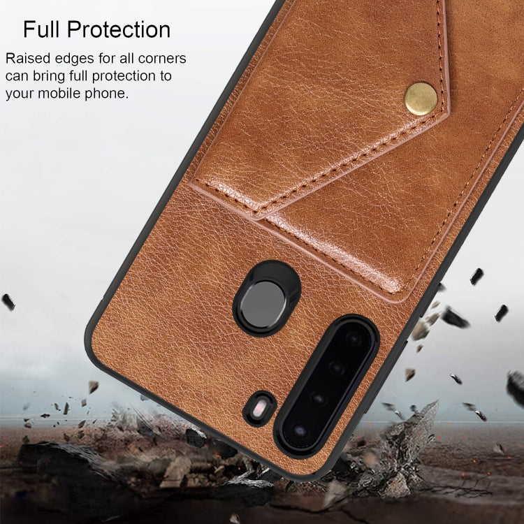 For Samsung Galaxy A21 EU Version Litchi Texture Silicone + PC + PU Leather Back Cover Shockproof Case with Card Slot
