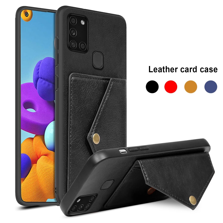 For Samsung Galaxy A21s EU Version Litchi Texture Silicone + PC + PU Leather Back Cover Shockproof Case with Card Slot