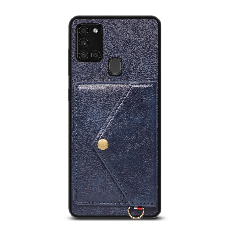 For Samsung Galaxy A21s EU Version Litchi Texture Silicone + PC + PU Leather Back Cover Shockproof Case with Card Slot