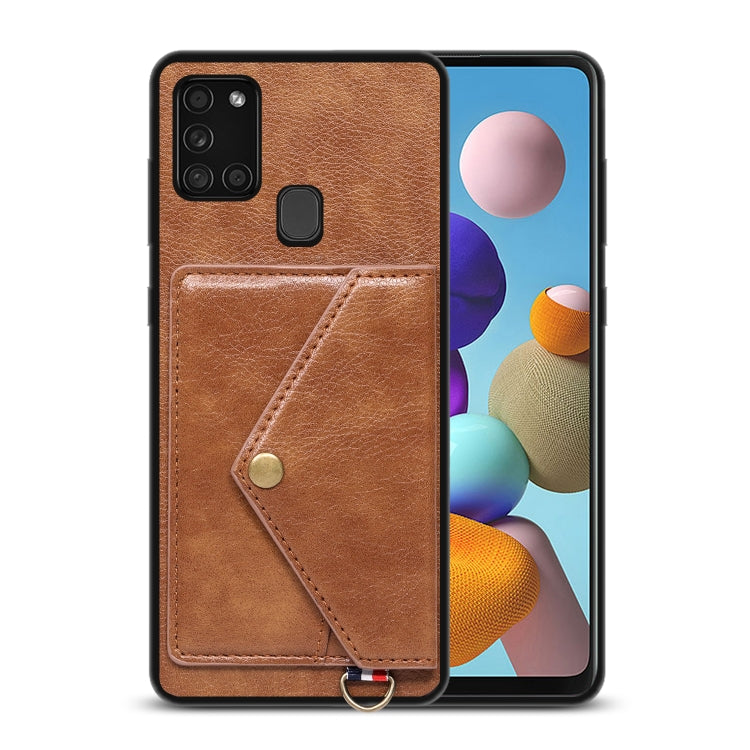 For Samsung Galaxy A21s EU Version Litchi Texture Silicone + PC + PU Leather Back Cover Shockproof Case with Card Slot