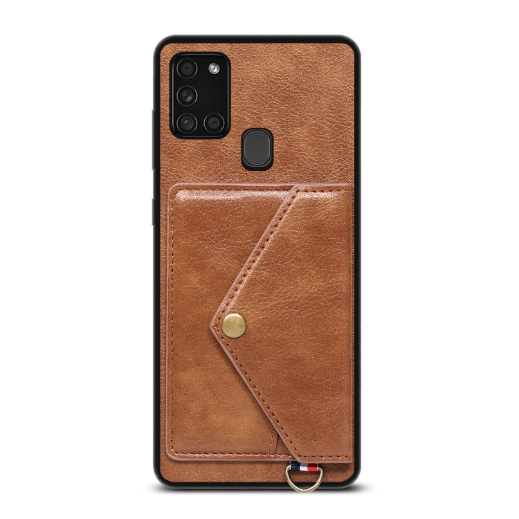 For Samsung Galaxy A21s EU Version Litchi Texture Silicone + PC + PU Leather Back Cover Shockproof Case with Card Slot