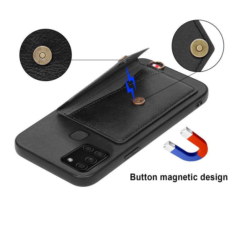 For Samsung Galaxy A21s EU Version Litchi Texture Silicone + PC + PU Leather Back Cover Shockproof Case with Card Slot