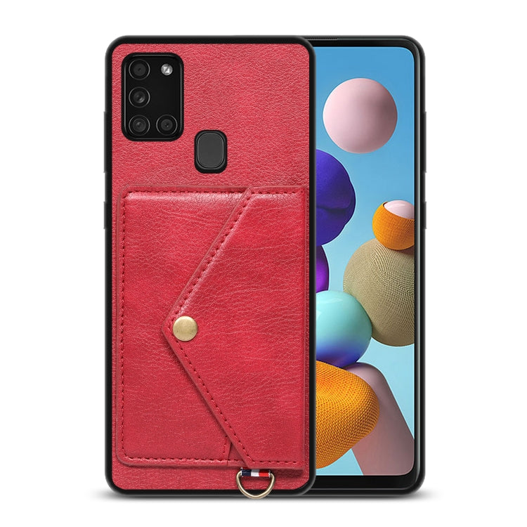 For Samsung Galaxy A21s EU Version Litchi Texture Silicone + PC + PU Leather Back Cover Shockproof Case with Card Slot