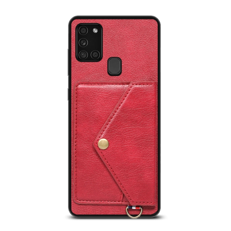 For Samsung Galaxy A21s EU Version Litchi Texture Silicone + PC + PU Leather Back Cover Shockproof Case with Card Slot