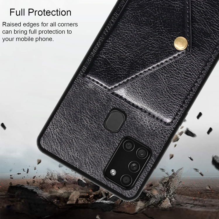 For Samsung Galaxy A21s EU Version Litchi Texture Silicone + PC + PU Leather Back Cover Shockproof Case with Card Slot