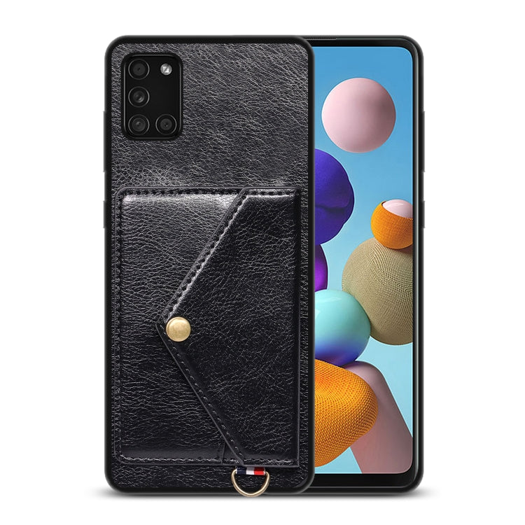 For Samsung Galaxy A31 Litchi Texture Silicone + PC + PU Leather Back Cover Shockproof Case with Card Slot