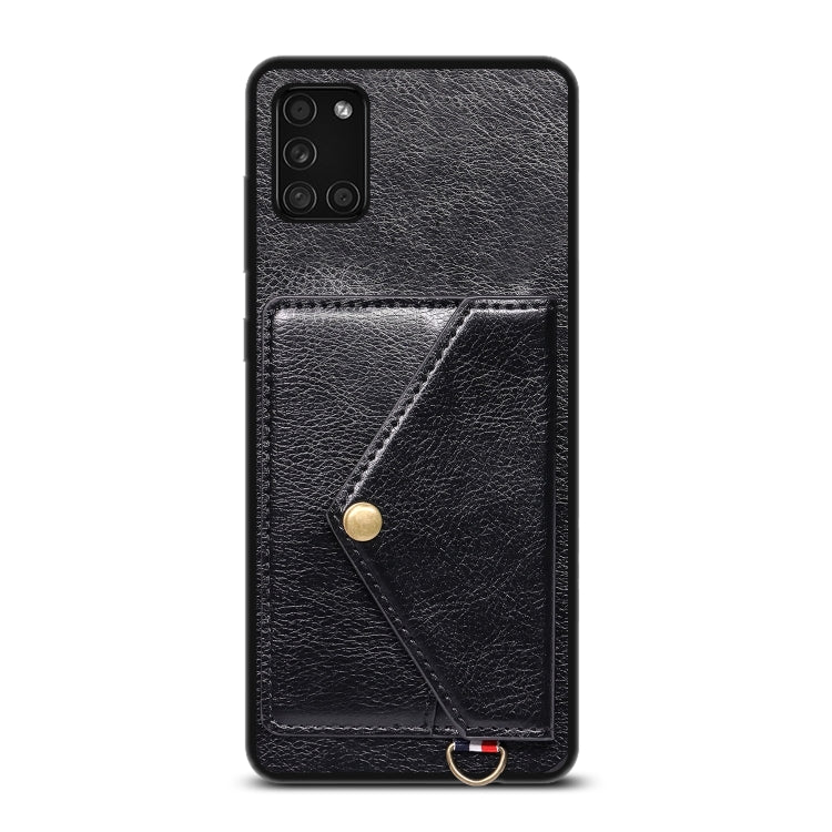 For Samsung Galaxy A31 Litchi Texture Silicone + PC + PU Leather Back Cover Shockproof Case with Card Slot